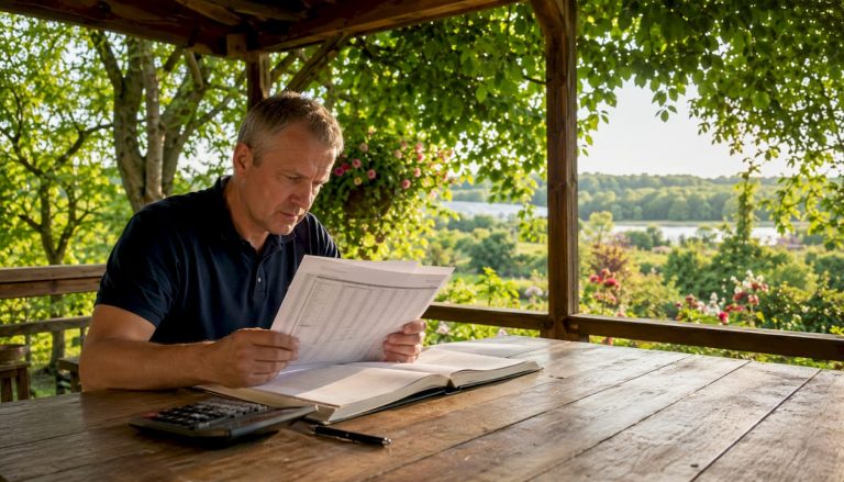 Vyras savo namų biure tikrina valiutų kursus