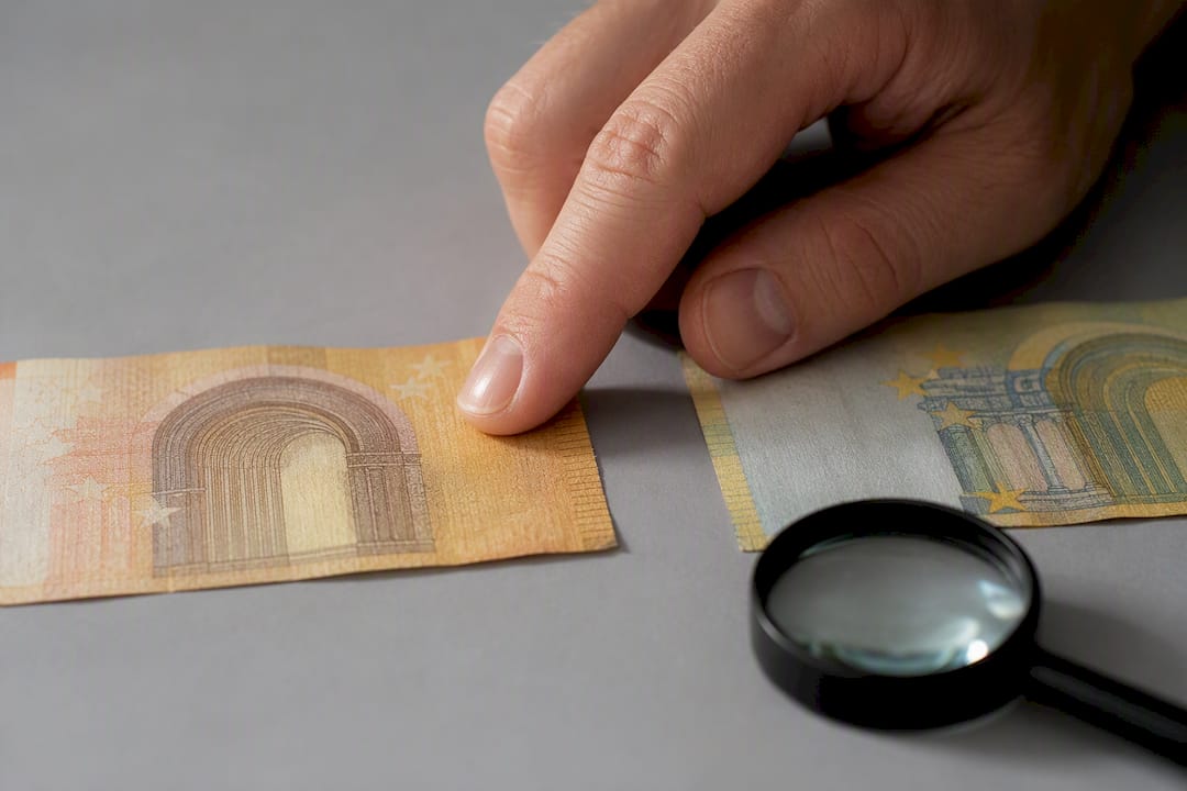 Sujungiami du euro banknotų fragmentai