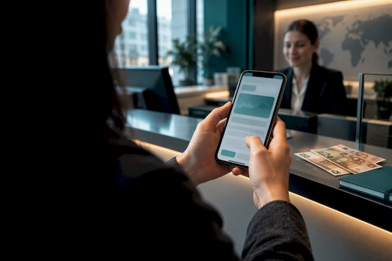 Telefono ekrane matomas abstraktus valiutų kursų vaizdas