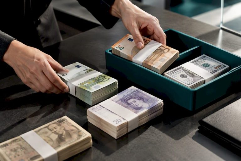Banknotų ryšuliai keityklos skaičiavimo zonoje