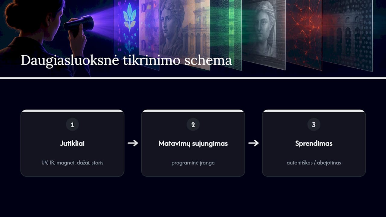 Banknotų autentiškumo patikros jutiklių schema