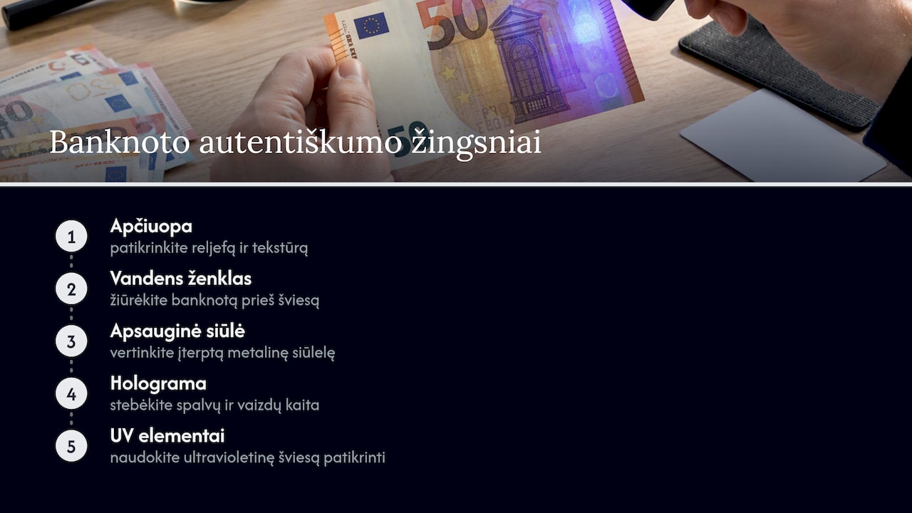 Penki eurų banknoto autentiškumo požymiai