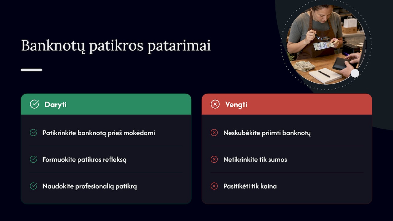 Redakcijos pastaba apie banknotų patikros patikimumą — overview diagram