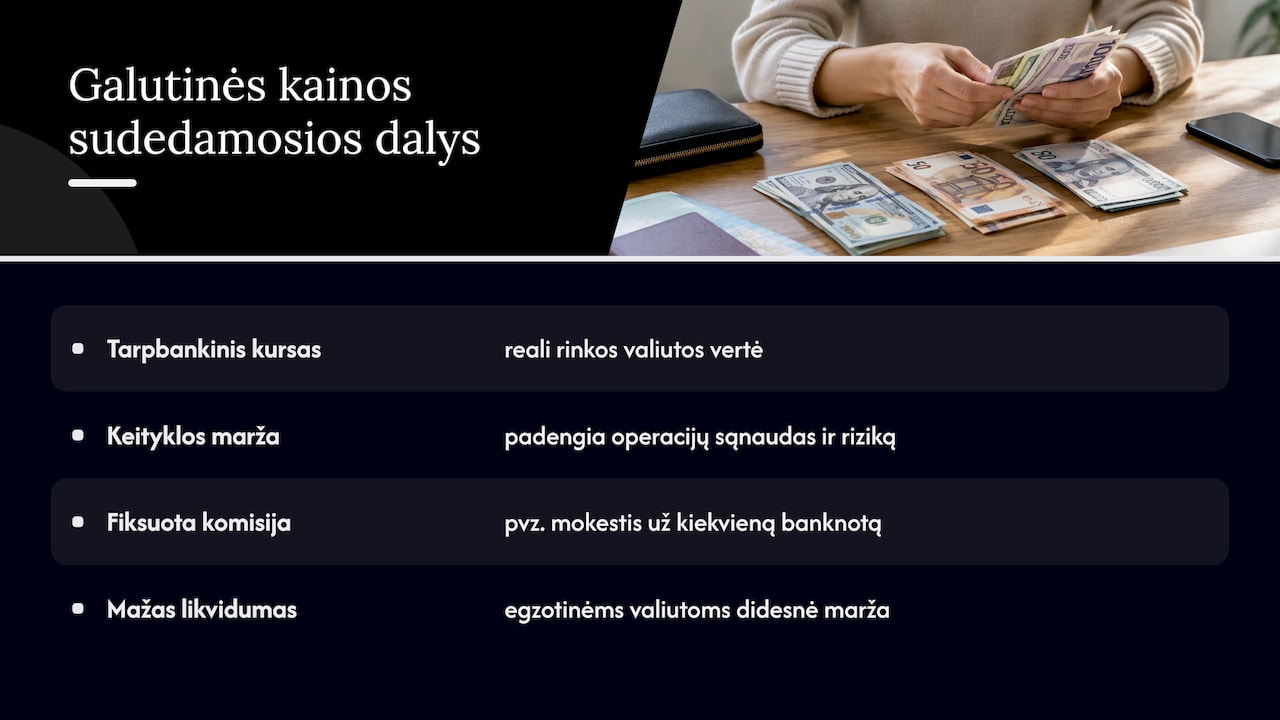 Valiutos keitimo kainos sudedamųjų dalių diagrama